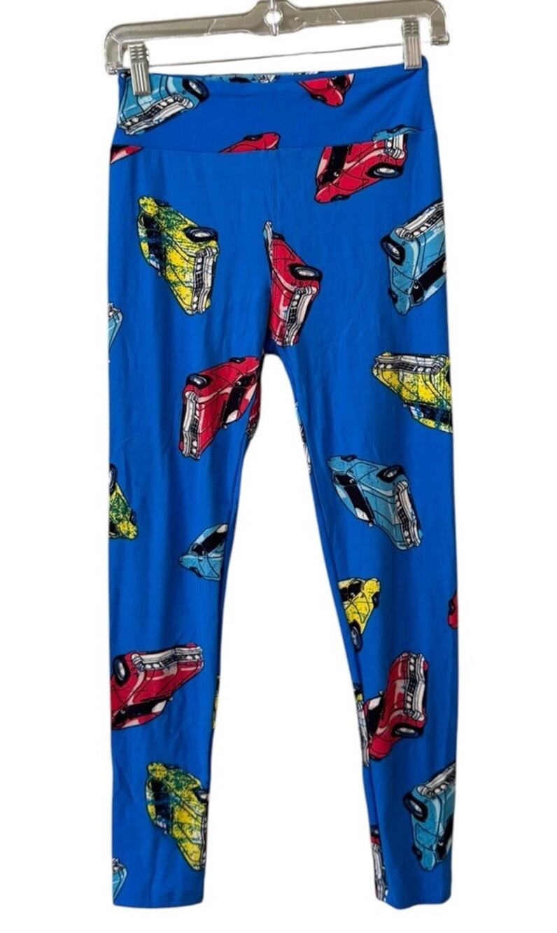 LulaRoe Women Sz OS Leggings Stretch Race Cars Streetwear Teacher Artsy Classic